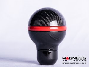 FIAT 500 Gear Shift Knob - Black Italy  - Carbon Fiber Top/ Black Base and Red Side Stripe